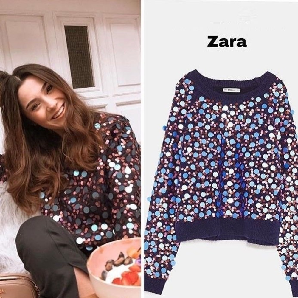 ZARA KNIT BLUE SEQUIN SEQUINNED SWEATER M